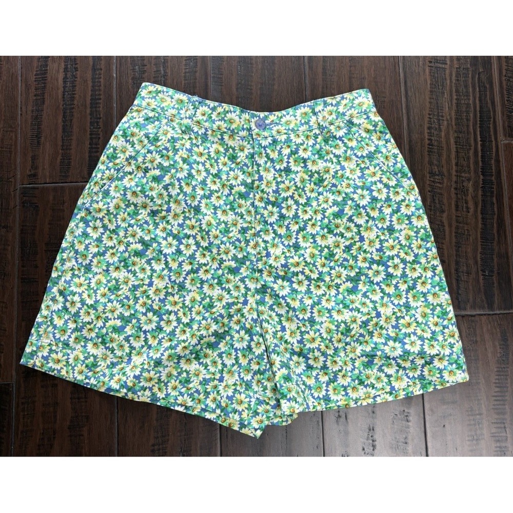Lizport Shorts Womens 6 Blue Green Floral High Waisted Vintage Hong Kong Y2K
